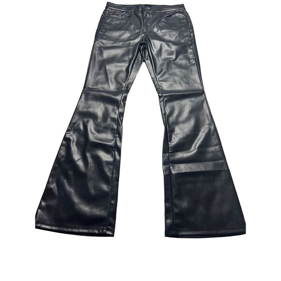 Mother Women's Black The Weekender Mid Rise Faux Leather Flare Pants Size 32 NWT - Picture 1 of 7